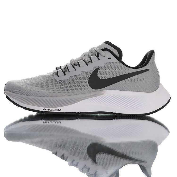 NIKE ZOOM PEGASUS 37 超級飛馬渦輪增壓馬拉松休閒運動男生慢跑鞋 淺灰黑勾 BQ9646-010