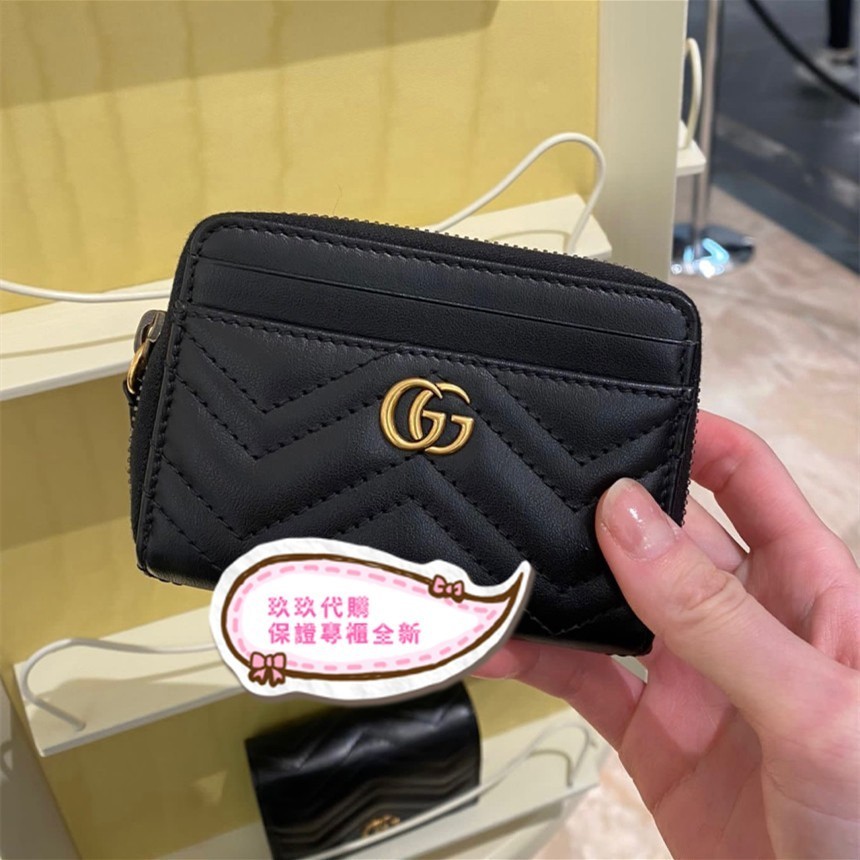 GUCCI 古馳零錢包 ㄇ形拉鍊零錢 卡夾包 黑色 女生錢包 皮夾 短夾 671772