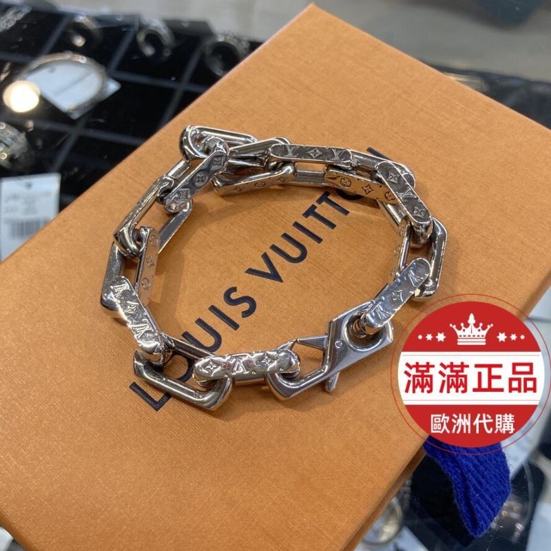 LV 路易威登M64223 MONOGRAM 銘刻圖案 銀色手鏈 手環 中號 男女同款