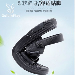 真皮涼鞋 男 夏季 韓版 厚底 軟底 沙灘鞋 拖鞋 兩穿 牛皮