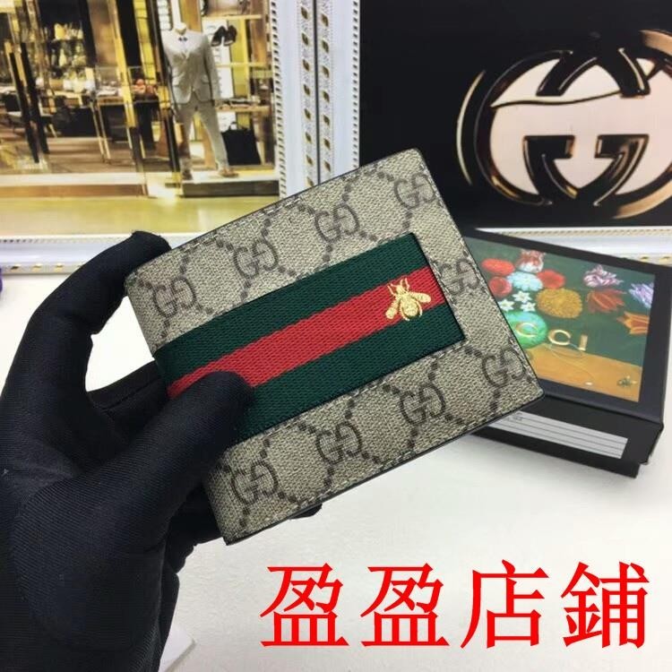 W/K二手/岢*/%408827 古奇 gucci短夾 新款蜜蜂刺繡男款對折錢包 錢夾 短夾 西裝夾 gucc