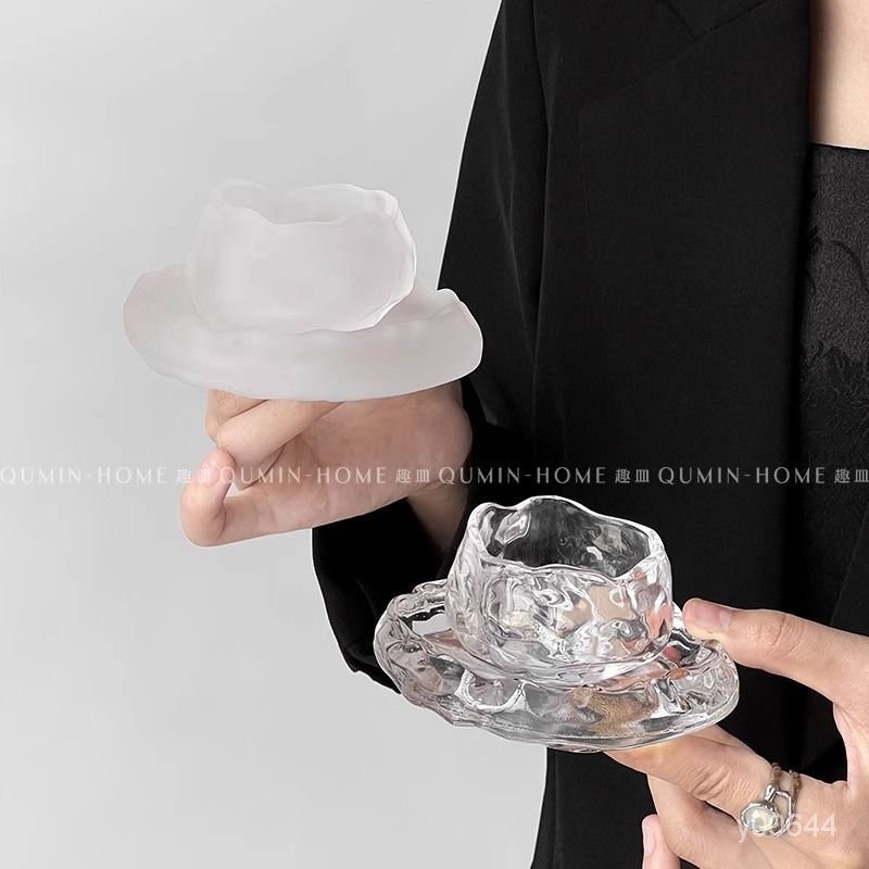 個人專用透明磨砂小茶杯玻璃杯碟品茗杯精緻高檔聞香茶杯