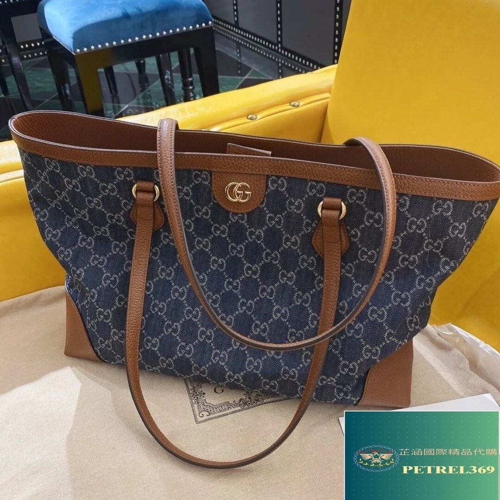 二手精品 古馳 Gucci Denim 丹尼牛仔藍色 帆布Ophidia 購物袋 托特包 單肩包 手提包 631685