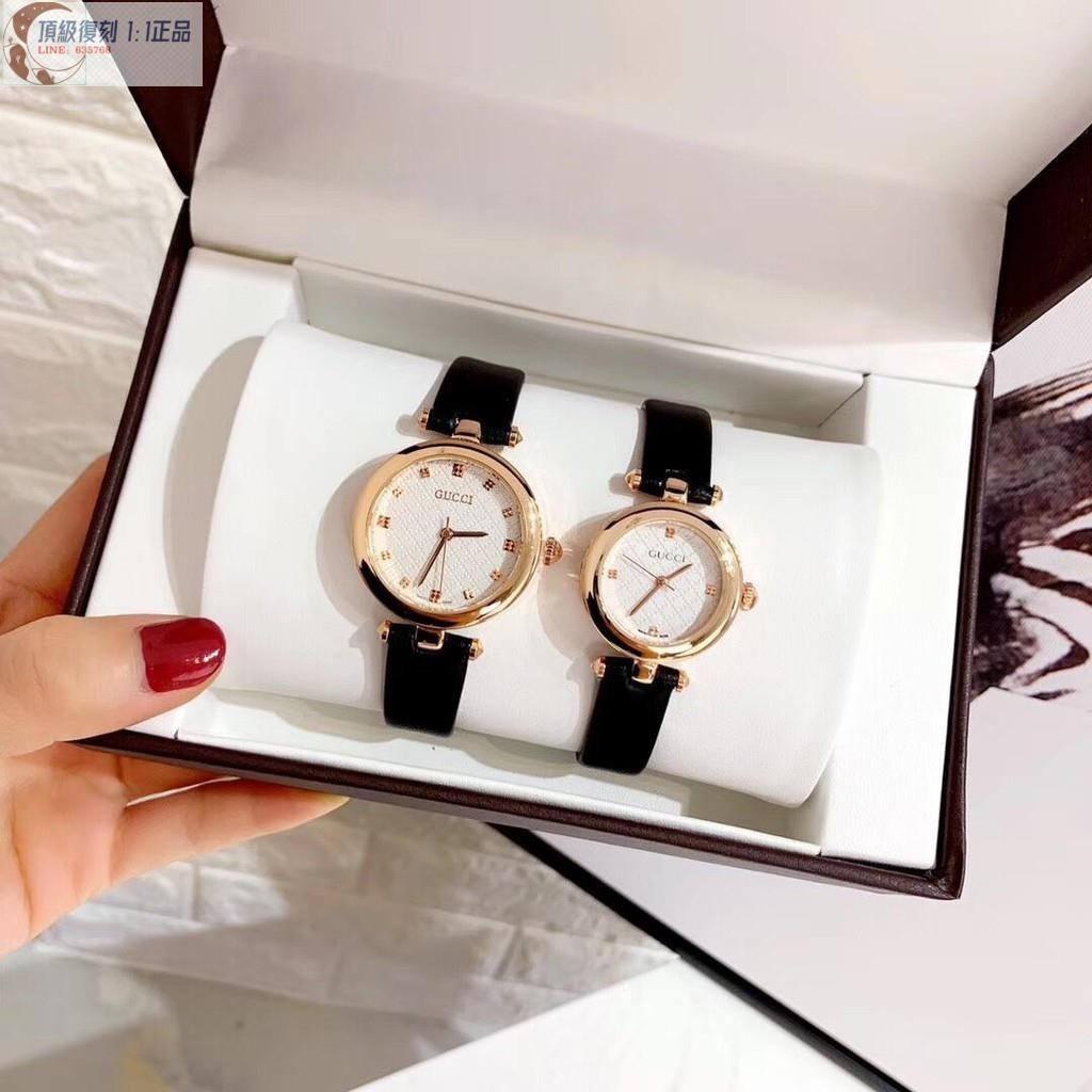 高端 Gucci古馳經典款女生腕錶貝殼錶盤側面雕刻皮錶帶手錶情侶對錶28mm32mm多配色特價