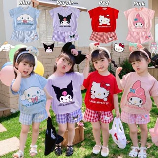 台台灣女童短袖套裝兒童庫洛米童裝衣服庫洛米卡通T恤上衣美樂蒂童裝衣服T恤上衣褲子兩件套