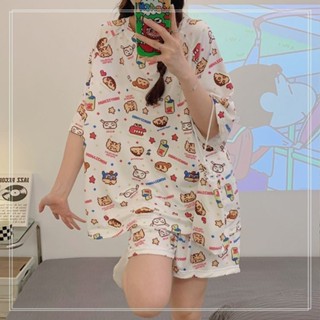 蠟筆小新睡衣女🎀 夏天卡通可愛電競小新短袖夏季寬松薄款韓版學生家居服套裝 短袖睡衣套裝 居家服