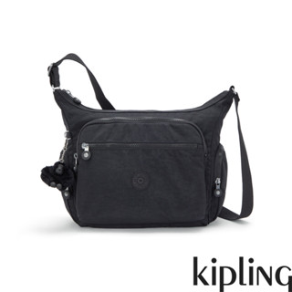 Kipling『牛角包』經典深黑色多袋實用側背包-GABBIE