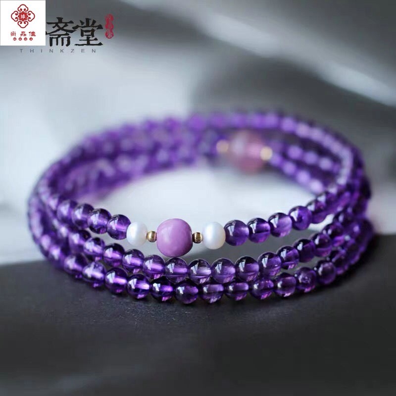 【曇花】紫水晶手串多圈佛珠手鏈文藝女款水晶飾品