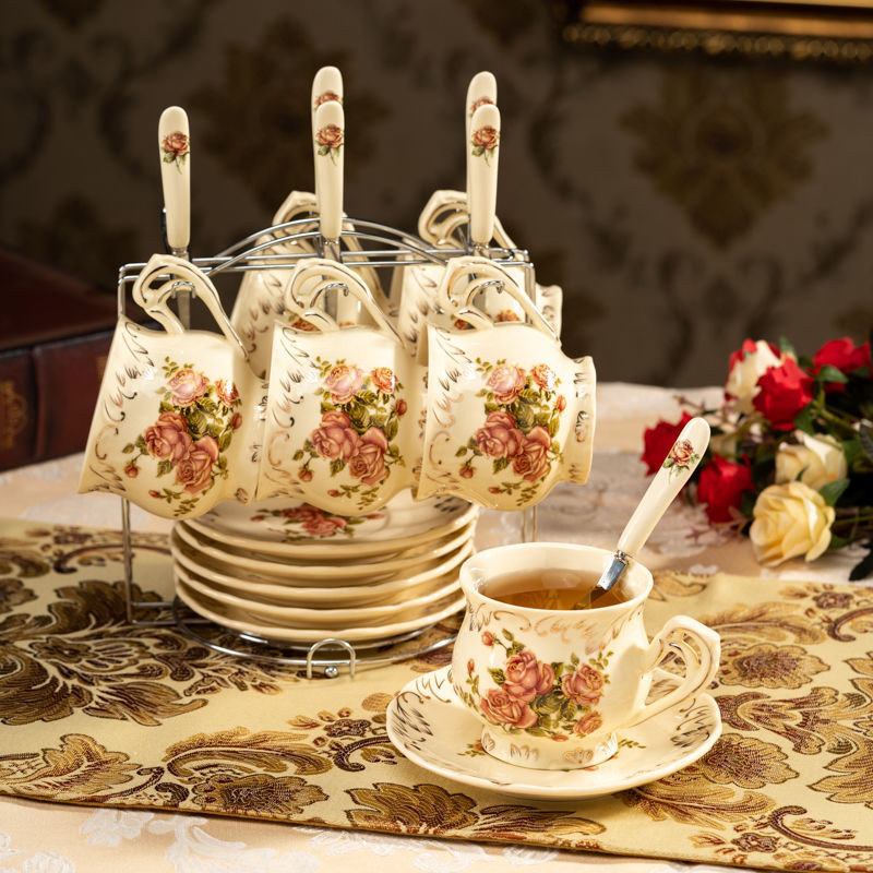 咖啡杯碟組 傢用陶瓷咖啡杯組 下午茶杯盤組 咖啡杯盤組 歐式複古咖啡杯 簡約骨瓷咖啡杯組 歐式咖啡杯碟套裝英式輕奢高檔茶