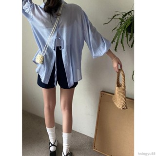 免運 韓國chic 夏季設計感防嗮襯衫上衣女 雪紡襯衫