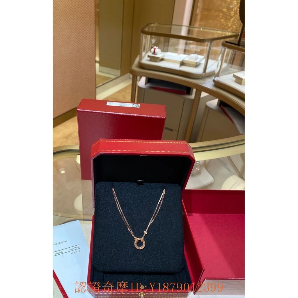 二手折扣 CARTIER 卡地亞項鍊 18K 玫瑰金 雙鏈單鑽 LOVE系列 吊墜