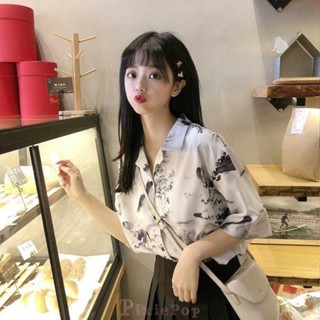 🔥美式復古🔥 襯衫女 花襯衫 夏季襯衫 襯衫短袖 夏威夷襯衫 港味復古風寬松設計感小眾襯衣薄款外穿上衣百搭鹽系短