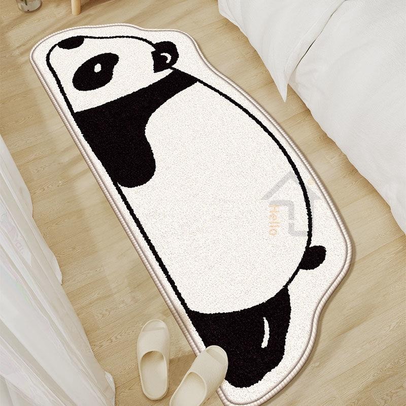 長條熊貓臥室床邊地毯少女房間床下防摔墊可愛卡通鏡前毯書房地毯