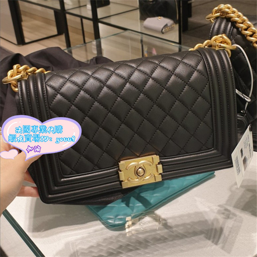 現貨+免運 Chanel 香奈兒 A92193 Boy 牛皮羊皮菱格紋 Boy 單肩 鏈條包 28cm 口蓋包