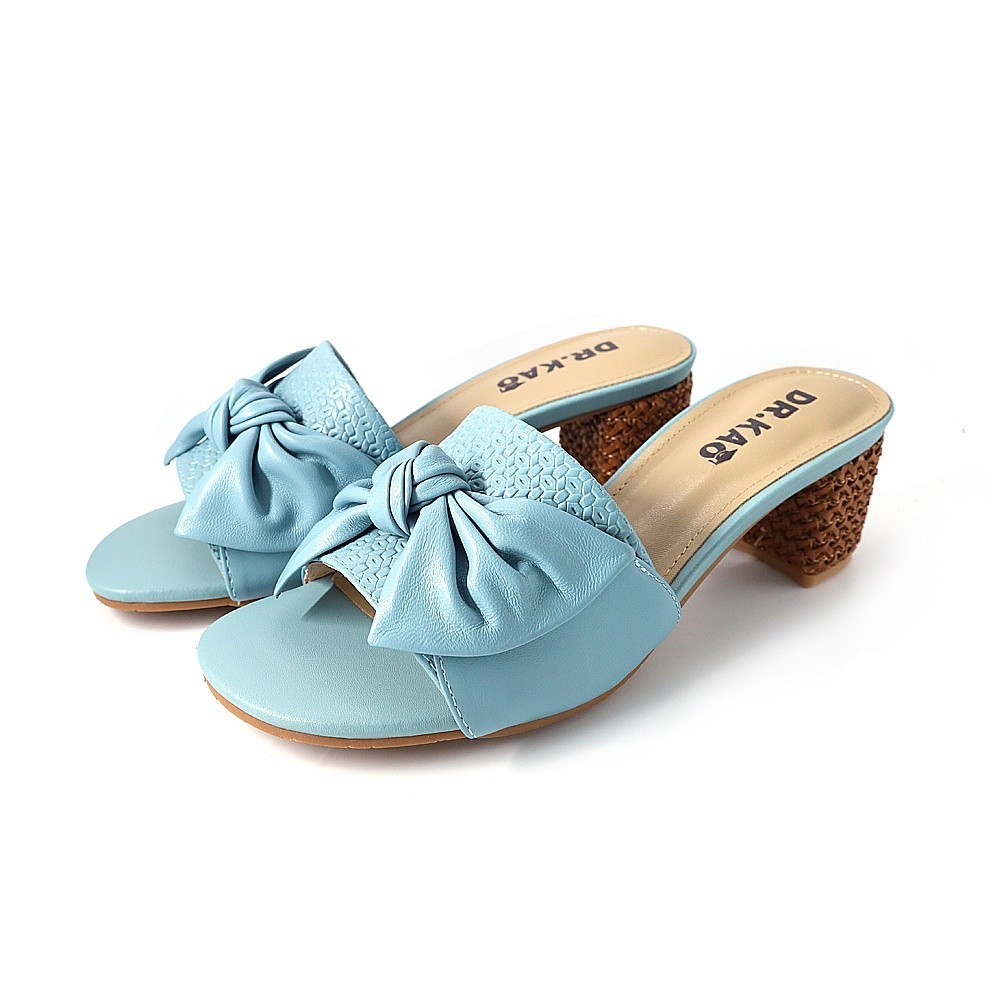 【DK 氣墊鞋】紐結質感壓紋方跟女涼鞋 75-2288-72 淺藍