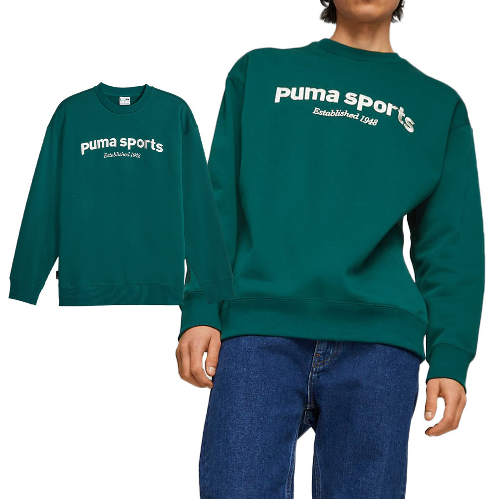 Puma 流行系列 男款 綠色 休閒 圓領 大學T 上衣 長袖 62520743