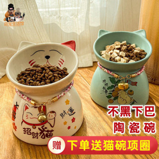 台灣出貨🌞貓碗陶瓷高腳貓咪食盆保護頸椎防打翻水碗貓糧碗飯碗斜口寵物用品