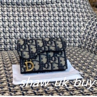 正品現貨 DIOR 迪奧 OBLIQUE SADDLE FLAP 藍色老花帆布 皮夾 短夾 卡夾 零錢包