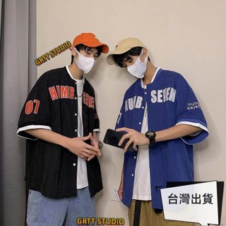 優選 棒球衣 短袖襯衫 短袖上衣 美式復古刺繡國潮字母高街開衫 短袖T恤 小眾設計寬松嘻哈大碼服裝