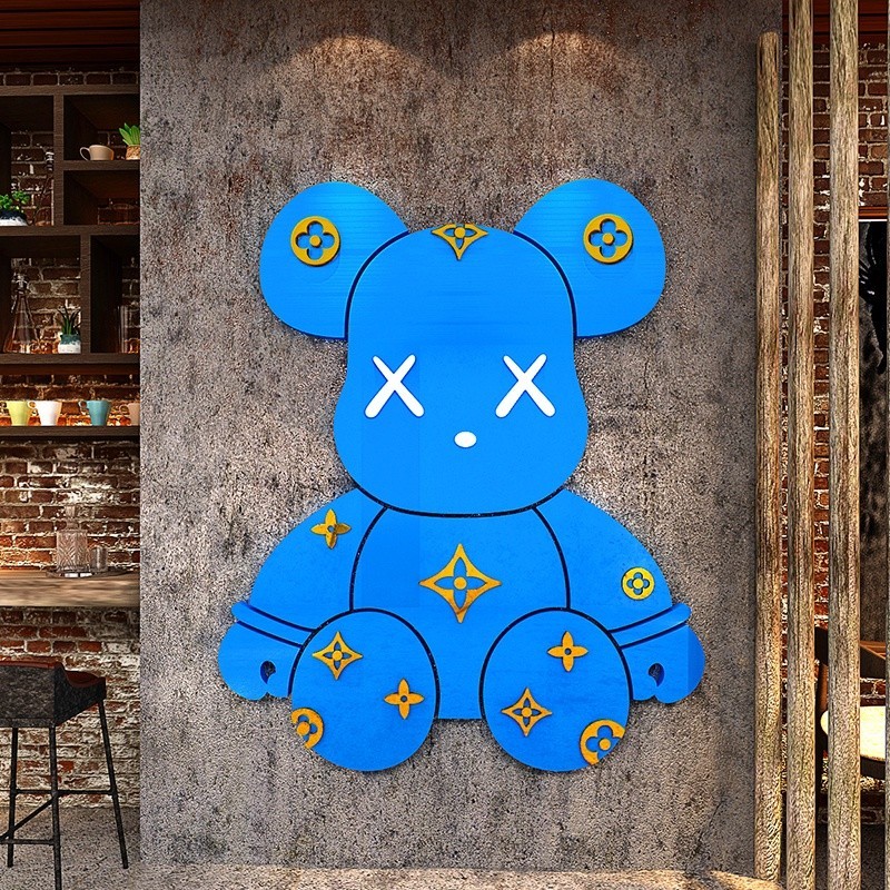 ✉❧網紅暴力熊創意貼紙3d亞克力牆貼場景佈置餐飲奶茶飯店背景牆面裝飾品貼畫