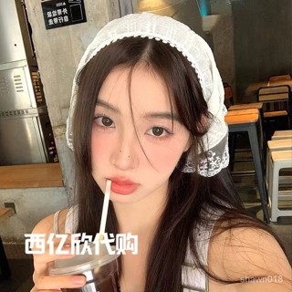 DAK-【韓國】夏季綁髮髮帶絲巾薄款包頭頭巾法式氣質蕾絲三角巾女ins