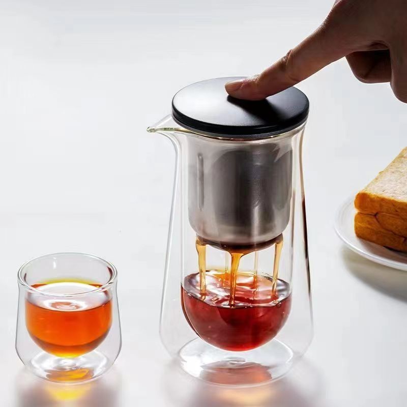 茶具 旅行茶具組 茶海 露營茶組 日式飄逸茶杯 便攜式 簡單日式新款磁吸飄逸杯泡茶壺雙層玻璃內膽茶水分離便攜單壺過濾茶具