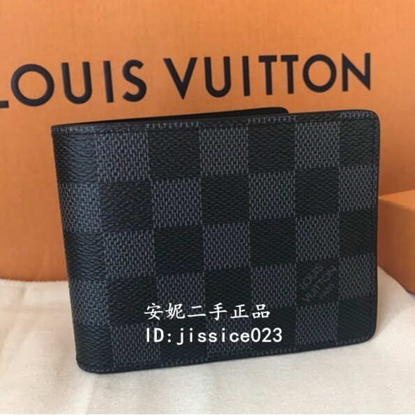 現貨二手 LV 男士棋盤格短夾 對折零錢包 相片層 LOUIS VUITTON N64002