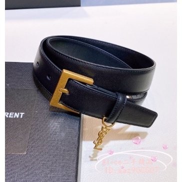 二手便宜出 SAINT LAURENT YSL 聖羅蘭吊飾皮帶 方形搭扣 3CM 皮帶 腰帶