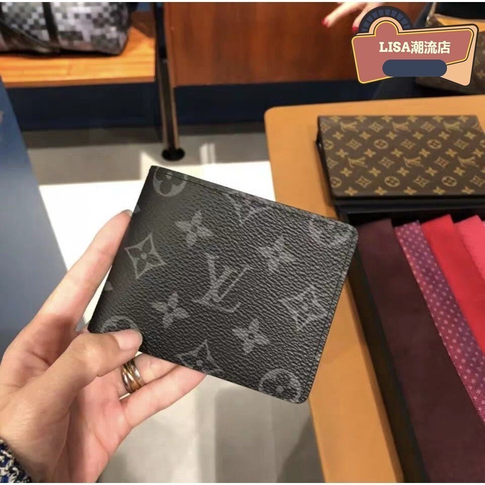 LISA二手 Louis Vuitton LV M62294 Slender 經典花紋雙折短夾.黑 有