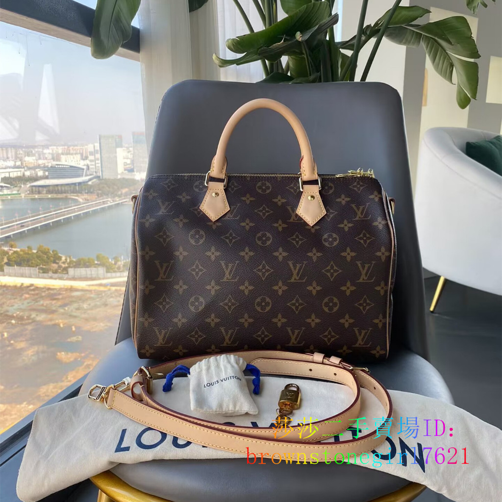 現貨二手 LV 路易威登 Speedy 30 經典老花 枕頭包 手提包 單肩包 斜挎包 M41112 肩帶款 棕色