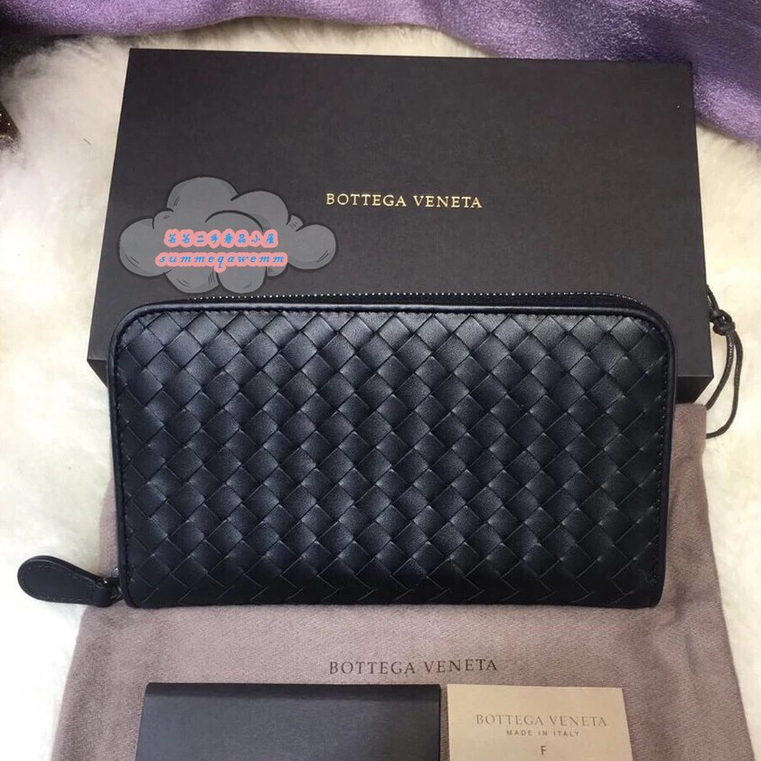 二手精品 BOTTEGA VENETA 寶緹嘉BV 黑色牛皮編織 男士拉鏈長夾/錢包/手拿包114076