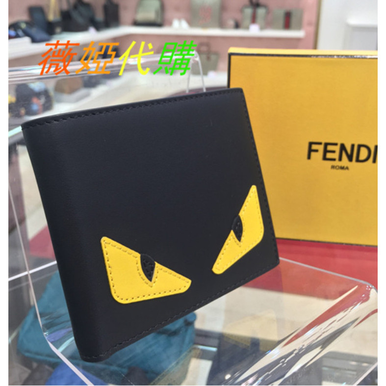 FENDI 芬迪 短夾 MONSTER 黃眼怪物 對摺短夾 7M0169 黑紅 零錢包 皮夾 大鈔夾 二手奢品