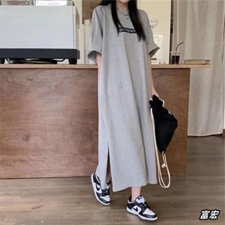 FH女裝💕大尺碼洋裝 大尺碼連衣裙特大碼2-300斤T恤裙連衣裙女夏過膝長裙遮肉寬松學生休閑裙子ins