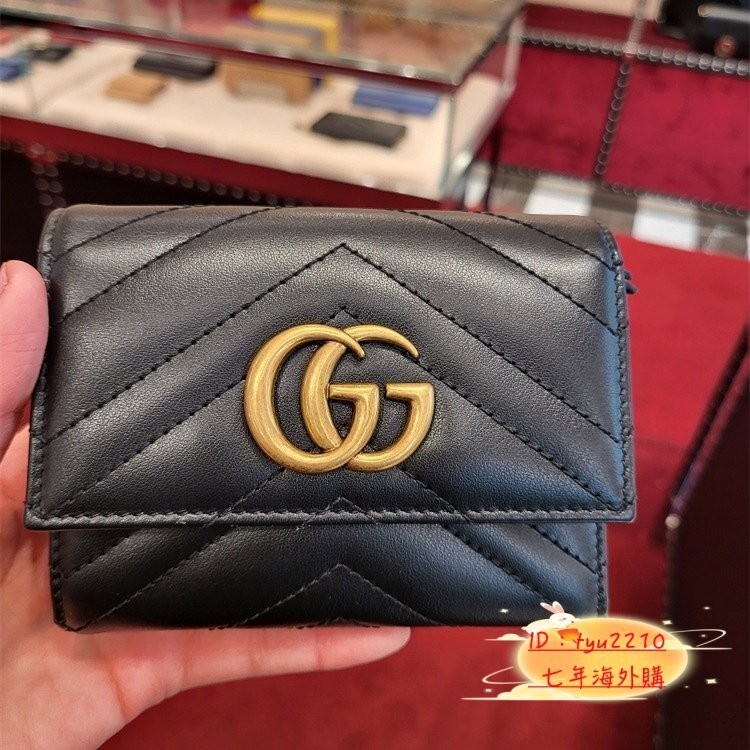 『全新正版』新品 GUCCI 古馳 GG Marmont 黑色 三折短夾 錢包 皮夾 卡夾 474802