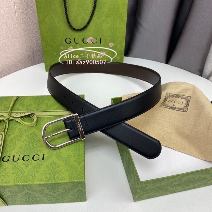 免運 現貨二手 GUCCI 古馳 黑棕色牛皮銀色針扣皮帶 腰帶 休閒西褲皮帶 573156 男款