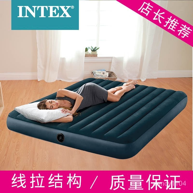 【頂級質感】intex植絨充氣床 戶外雙人氣墊床單人加高加厚夢幻綠折疊充氣床墊