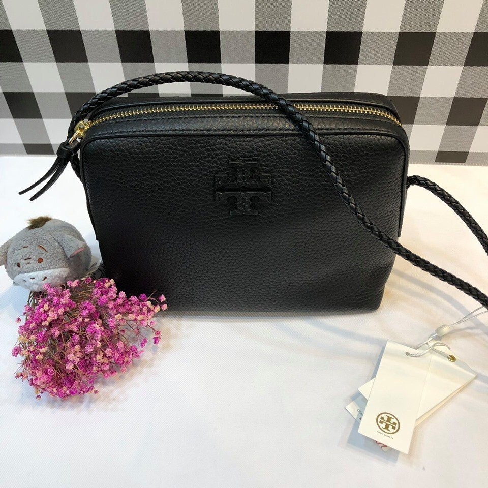 二手精品-TORY BURCH TB 編織背帶十字LOGO側肩包