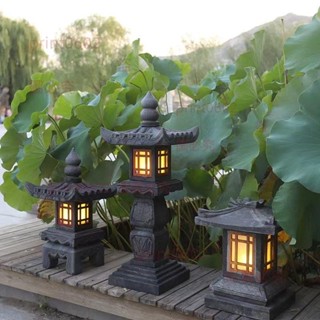 石雕石燈仿古日式石燈 籠庭院戶外太陽能青石石頭園林擺件 石頭燈print0602