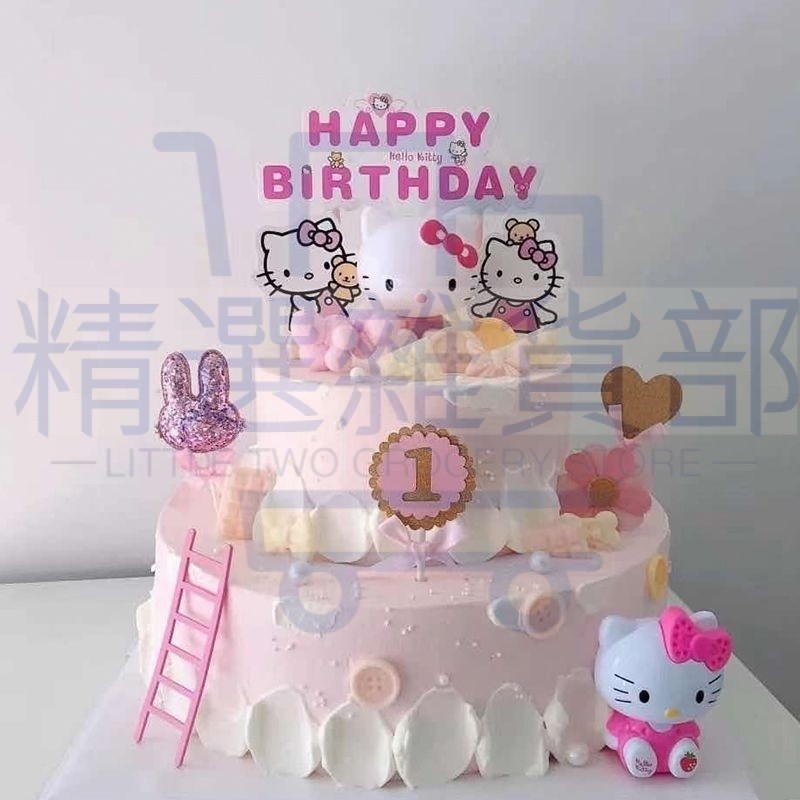 🌸精選🌸hello kitty凱蒂貓卡通生日蛋糕裝飾擺件少女粉搖頭哈嘍kt美樂蒂 5QUE