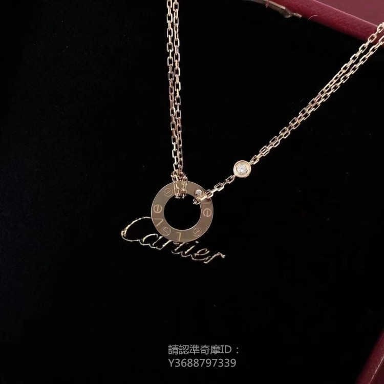 二手精品 Cartier卡地亞 Love系列 18K玫瑰金 雙鍊項鍊 小圓餅雙鑽吊墜 首飾 B7224509 現