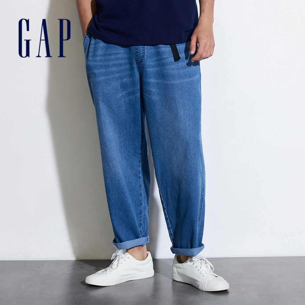 Gap 男裝 鬆緊錐形牛仔褲-淺藍色(461224)