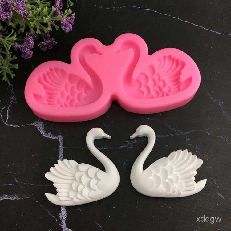 一對小天鵝硅膠模具翻糖烘焙巧剋力蛋糕裝飾天鵝滴膠石膏工具DIY QGE3
