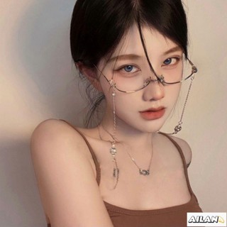 Ailan✨韓系眼鏡 鏈條眼鏡框下半框眼鏡架女男無鏡片裝飾帶鏈子過生日搞怪派對掛鏈