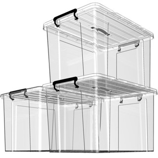 YOS 透明收納箱 搬家箱子 直角箱 透明箱 帶蓋收納箱 衣服收納盒 塑料收納盒 帶蓋超大儲物盒 床底整理箱