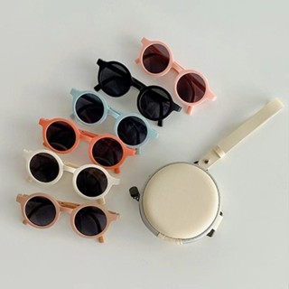 夏季防紫外線太陽鏡男女童可折疊收納眼鏡莫蘭迪色系兒童墨鏡寶寶