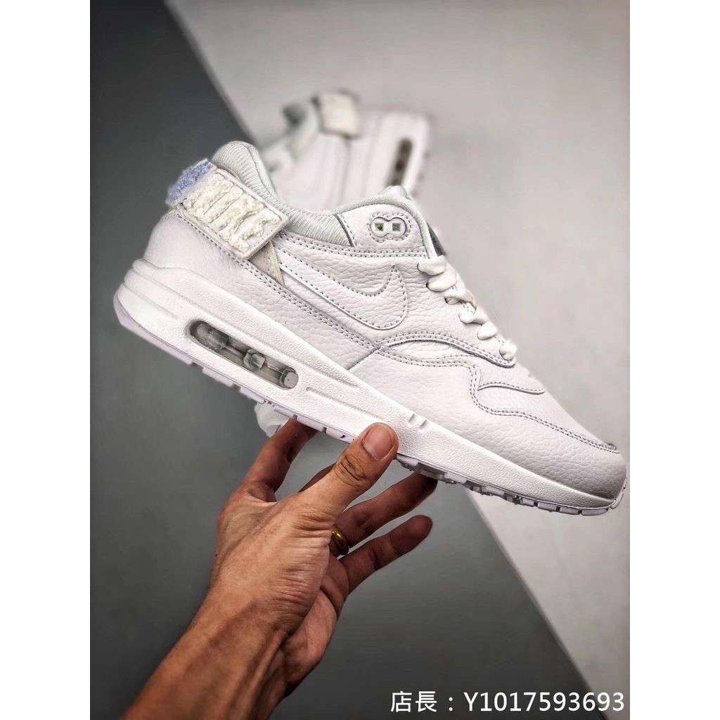 Nike Air Max 1-100 Swoosh 全白 炫彩 鐳射 魔術貼 百搭 氣墊 慢跑鞋AQ7826-100男女