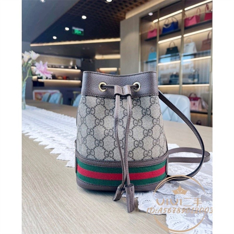 現貨二手 GUCCI 古馳 女包 Ophidia系列迷妳GG抽繩水桶包 單肩包 斜挎包 550620 專櫃正品