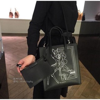 法國代購 Givenchy 紀梵希 Stargate printed leather tote 小型小鹿斑比托特包 黑