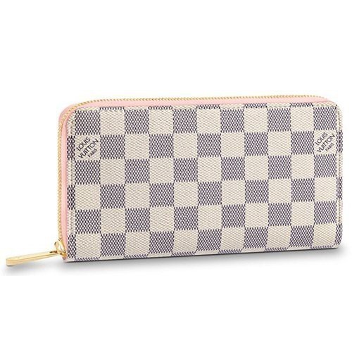 Louis Vuitton LV N63503 白棋盤格拉鍊長夾.粉紅邊