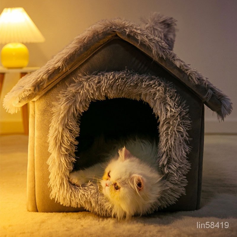 冬季貓窩 寵物房子窩 全封閉保暖貓別墅 寵物窩中小型 狗窩 可折疊貓床 貓屋